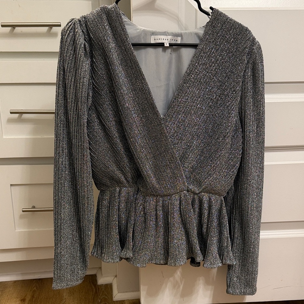 Endless Rose Metallic Silver V-Neck Blouse